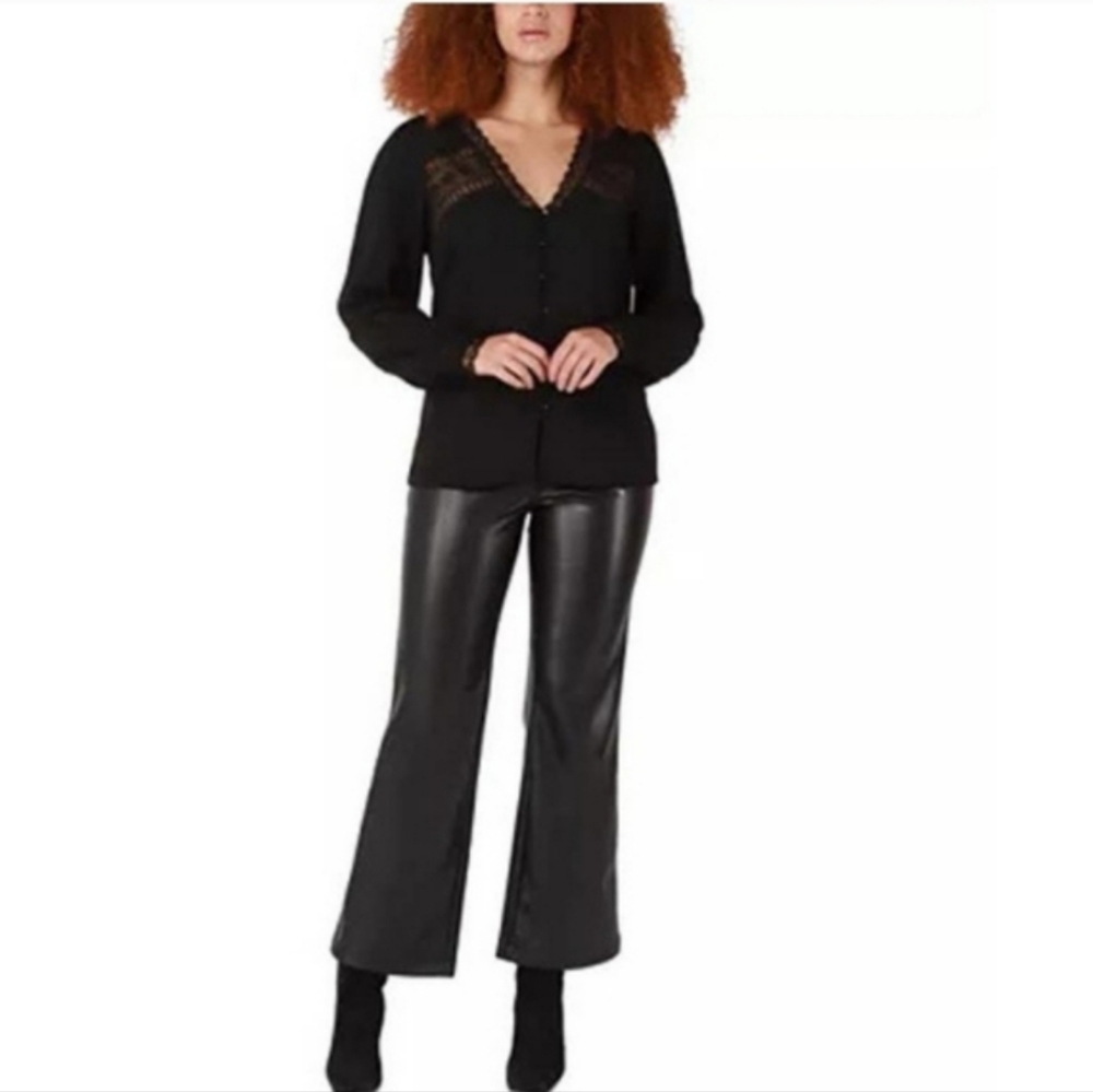 NWT🔥 BLACK TAPE Womens Faux Leather Mid-Rise Straight Leg Pants Black Size XL